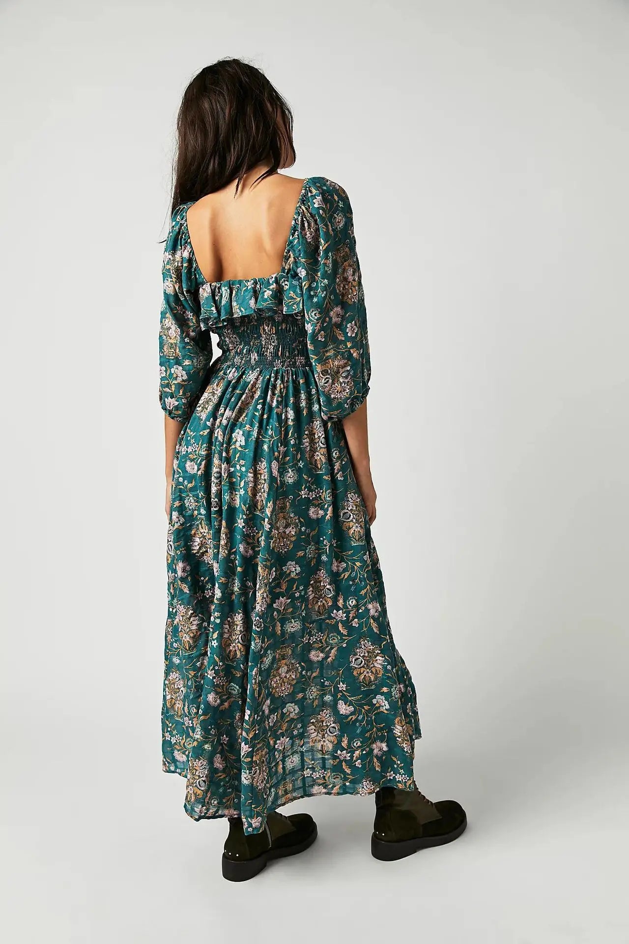 Backless Boho Maxi Dress | Puff Sleeve Empire Waist A-Line