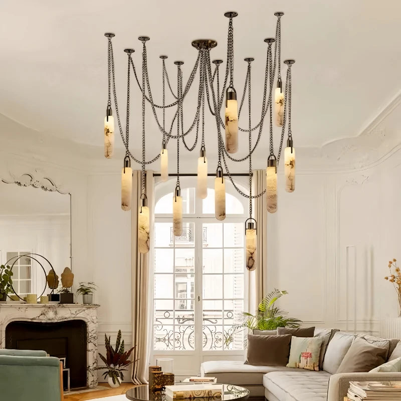 Modern Marble Pendant Light Luxury Solid Brass Multi-Light Ceiling Lamp for Living Room Dining Room Loft Staircase Home Decor
