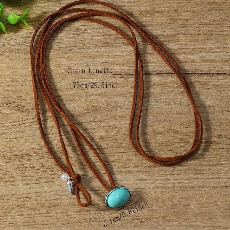 Boho Beaded Leather Cord Round Pendant Necklace – Ethnic Vintage Choker