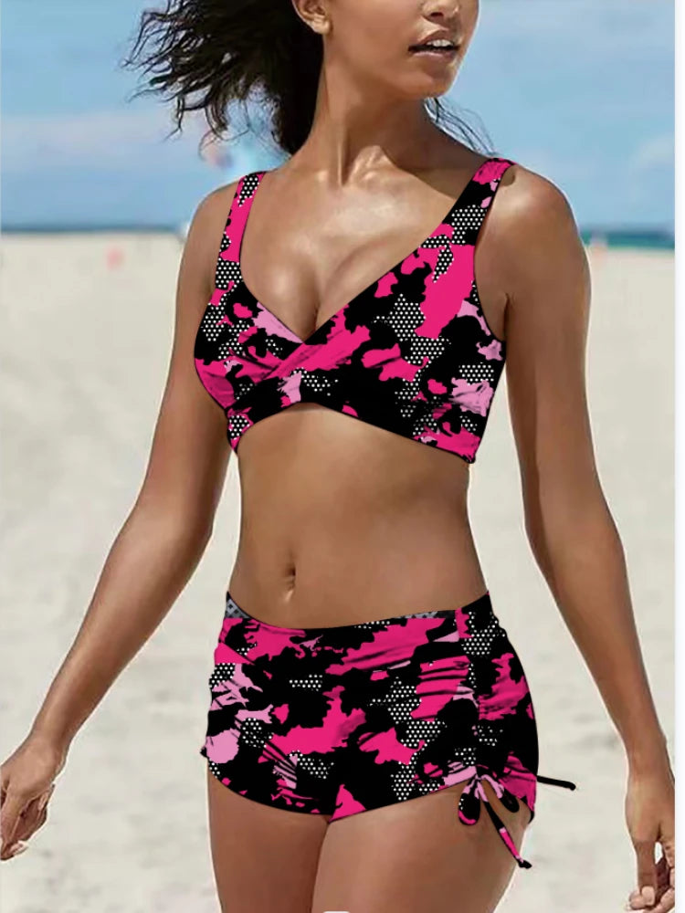 Women Tankini Swimsuit with Shorts Sexy Bathing Suit Camouflage Plus Size Swimwear Two Pieces Bikini Set Maillot De Bain Femme