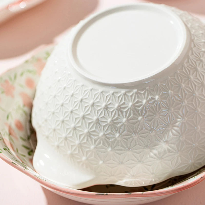 Korean Ceramic Bowl with Lid | Floral Glazed Rice & Soup Bowl