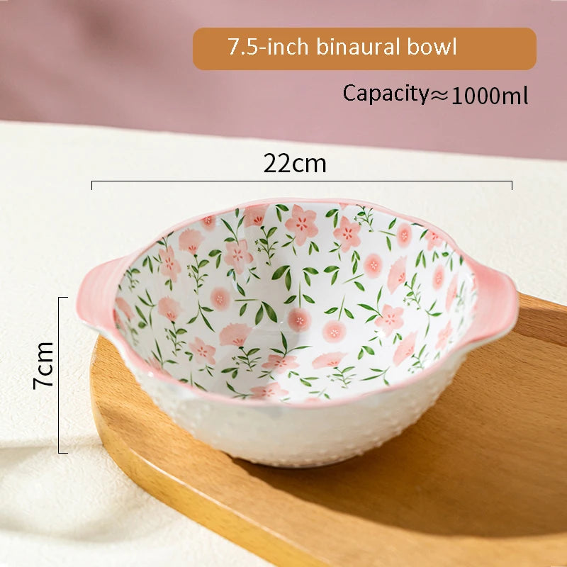 Korean Ceramic Bowl with Lid | Floral Glazed Rice & Soup Bowl
