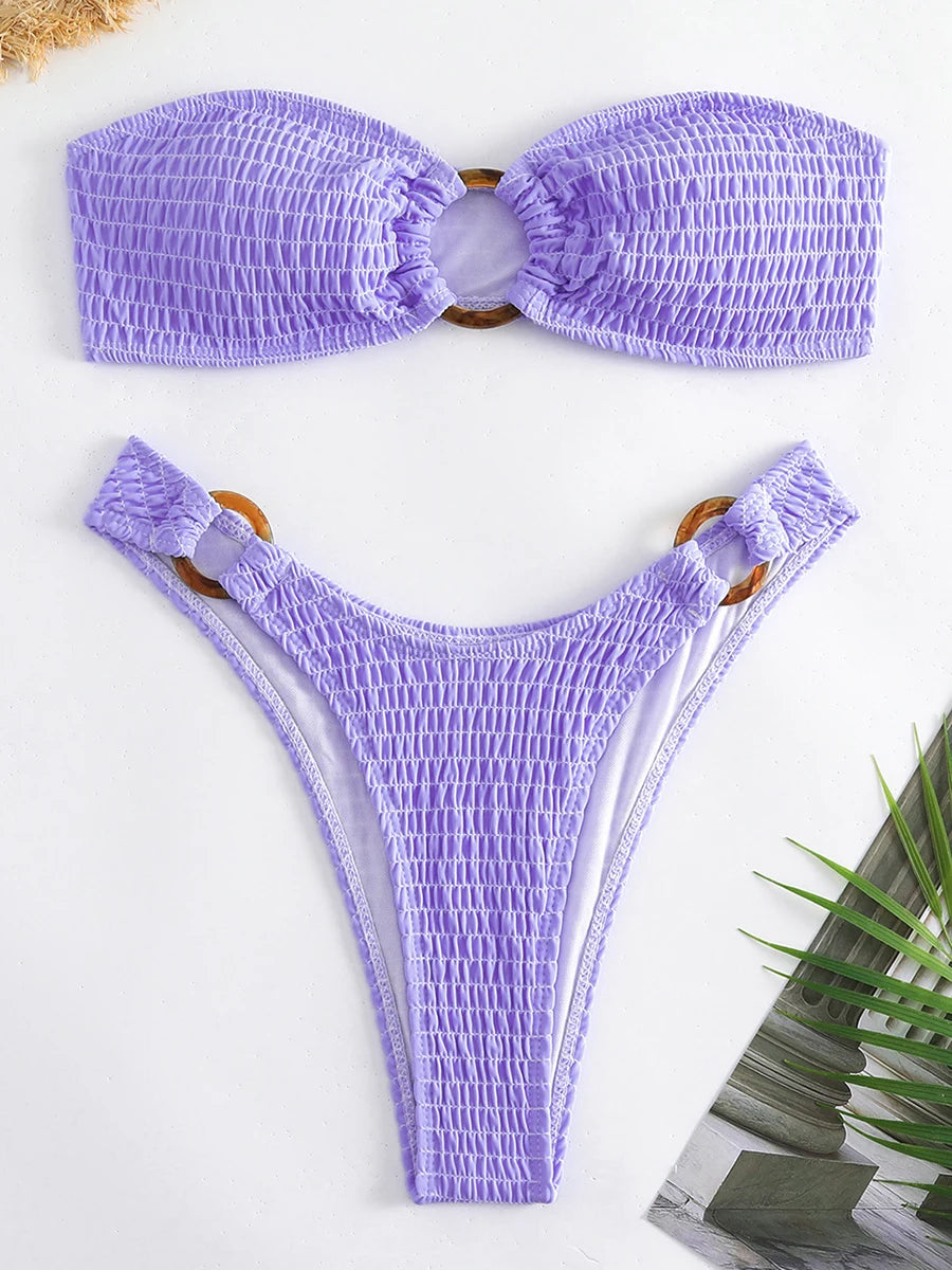 Ring Link Bandeau Bikini 2026 Women Brazilian Swimwear Female Sexy Swimsuit Solid Beachwear Bathers Bathing Swimming Swim Suit