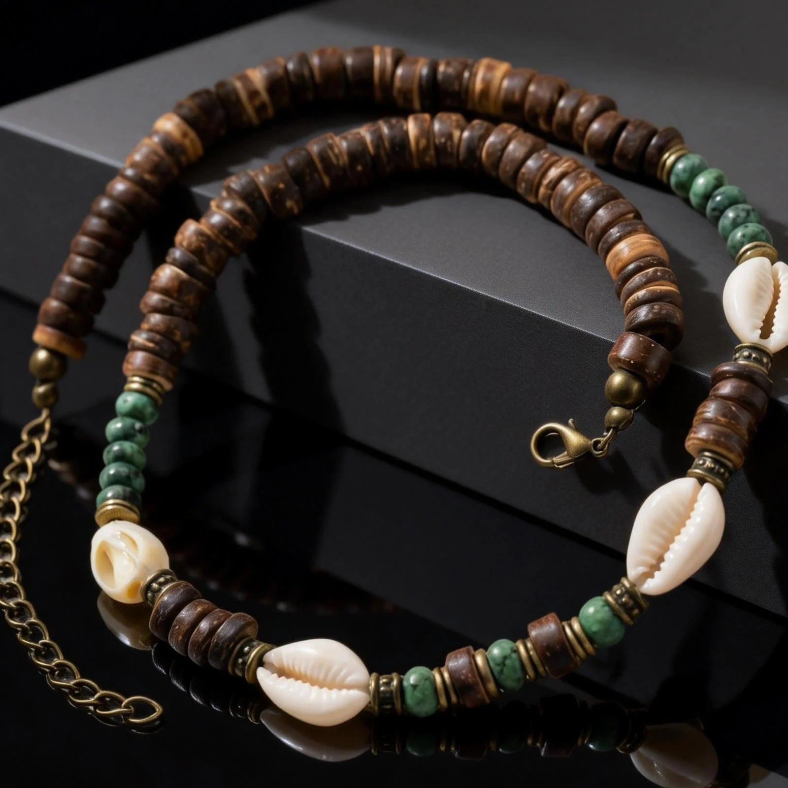 Boho Coconut Shell & Conch Charm Necklace | Adjustable Ocean Beach Jewelry