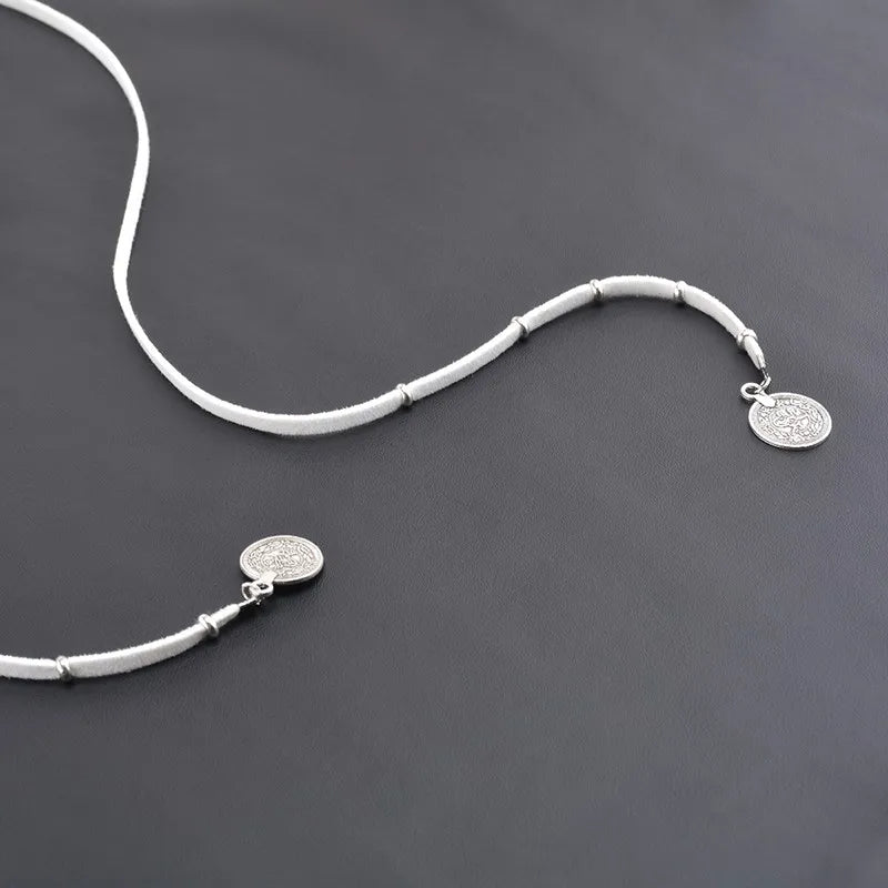 Boho Velvet Coin Pendant Long Necklace – Gothic Rope Chain Maxi Necklace