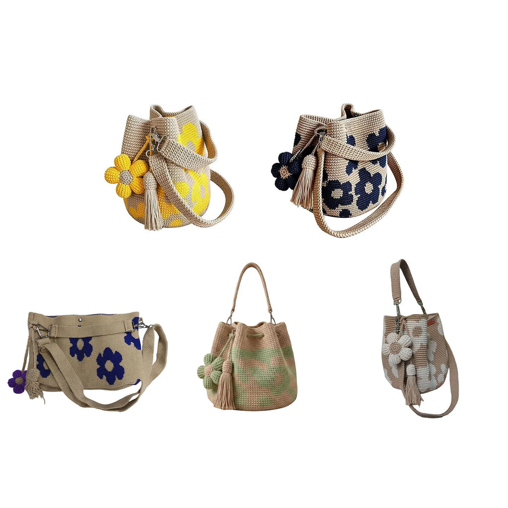 Boho Beach Handbag | Crochet Crossbody Bag with Flower Tassel