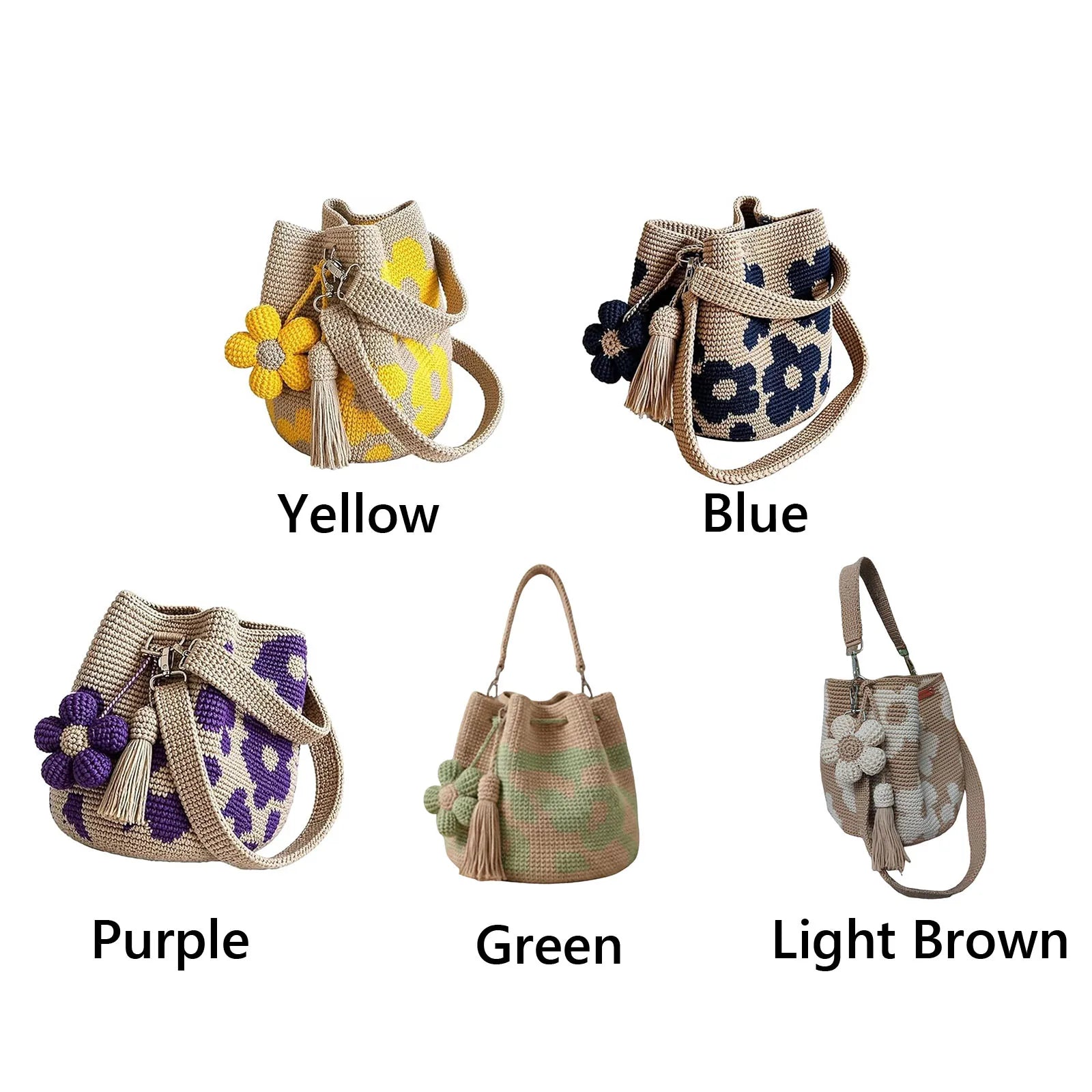 Boho Embroidery Bucket Bag | Drawstring Purse with Flower Tassel