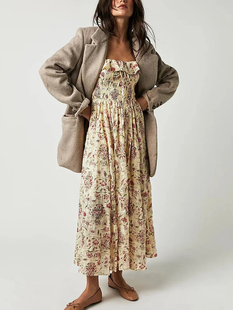 Backless Boho Maxi Dress | Puff Sleeve Empire Waist A-Line