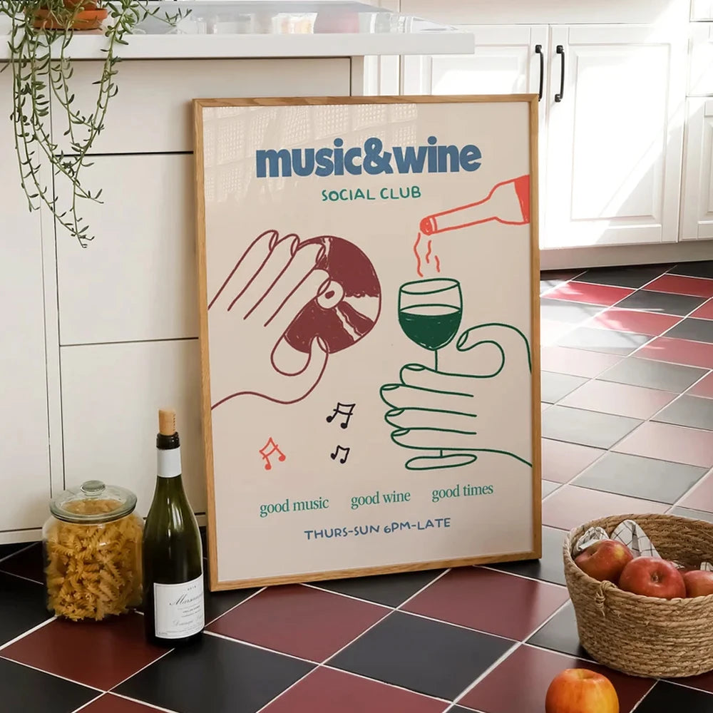 Boho Line Art Wall Poster | Aesthetic Canvas Print for Home & Bar Decor