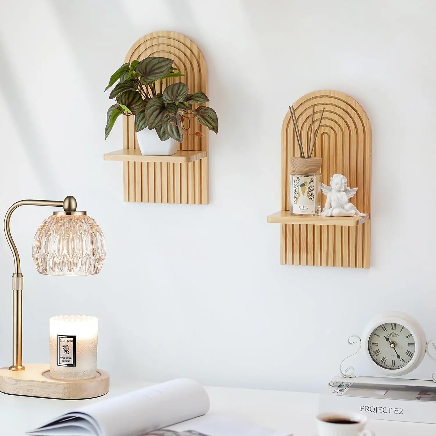 Boho Wooden Floating Wall Shelf – Decorative Wall-Mounted Shelf for Any Room