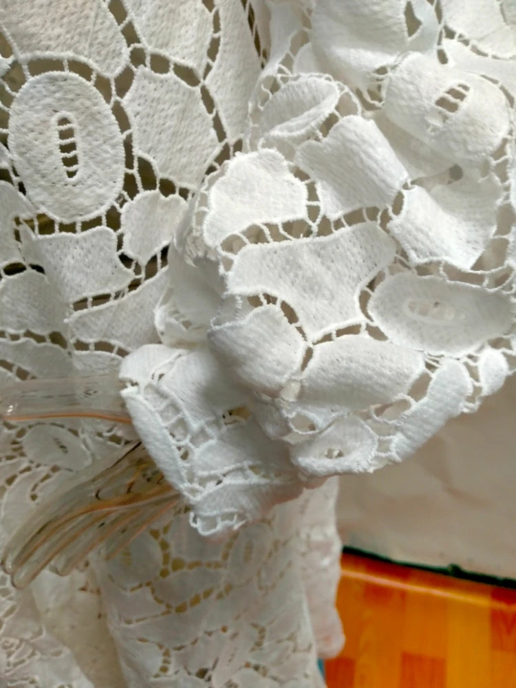Elegant White Hollow-Out Maxi Dress
