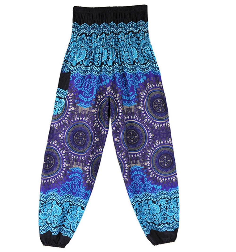 Boho Wide Leg Harem Pants – High Waist Smocked Waist Yoga Bottoms