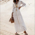 Lace Hollow-Out Boho Maxi Dress | Flare Sleeve Tassel Trim