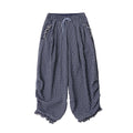Women's Blue Plaid Wide Leg Pants – Casual Elastic Waist Trousers