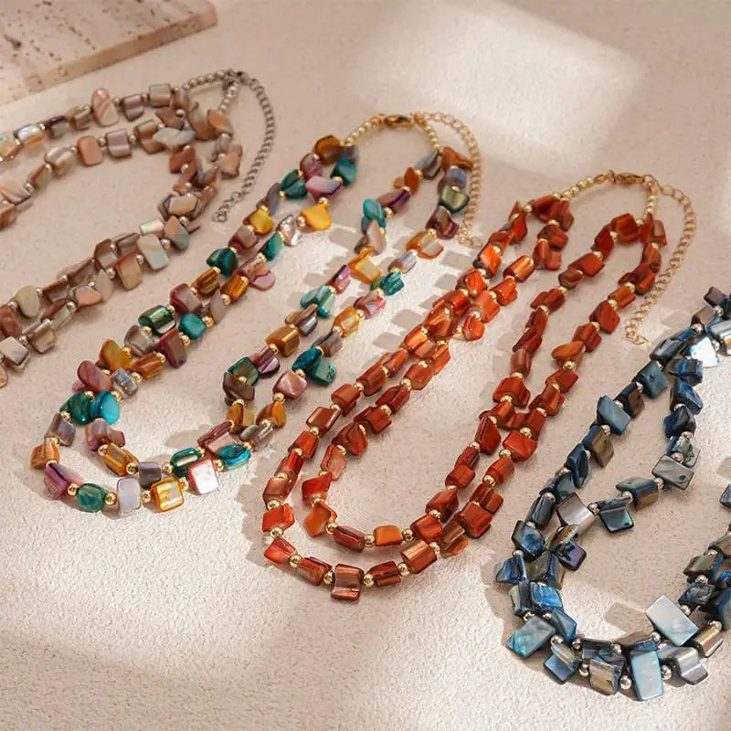 Boho Double-Layer Shell & Irregular Bead Long Necklace – Vintage Summer Jewelry