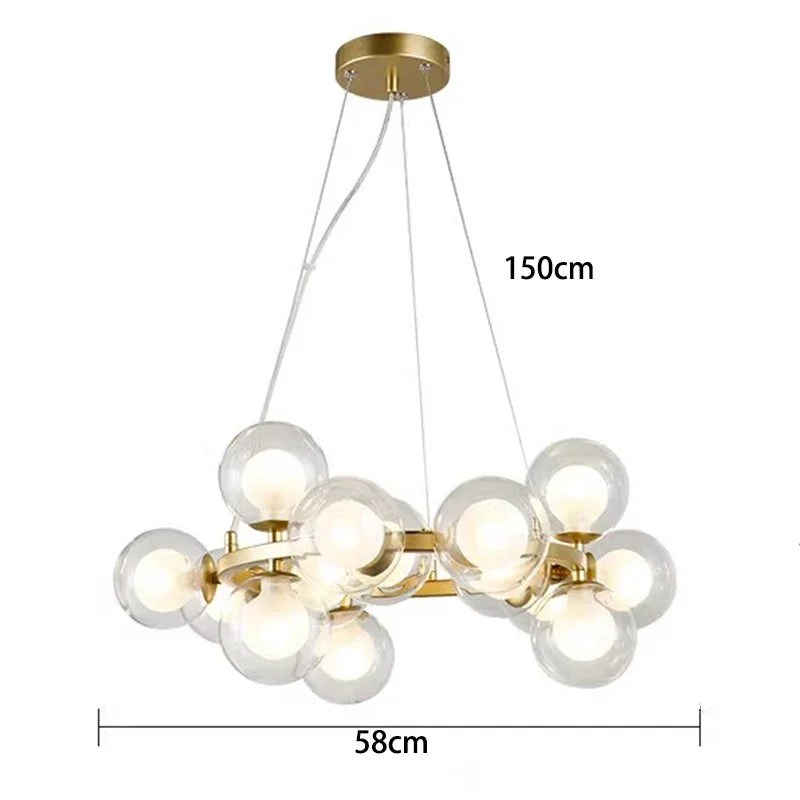 Modern Clear White Glass Bubble Pendant Lamp Round Chandelier Light Fixture for Living Dining Room Bedroom Kitchen Home Decor
