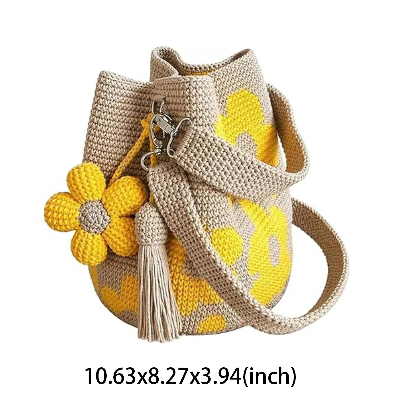 Boho Beach Handbag | Crochet Crossbody Bag with Flower Tassel