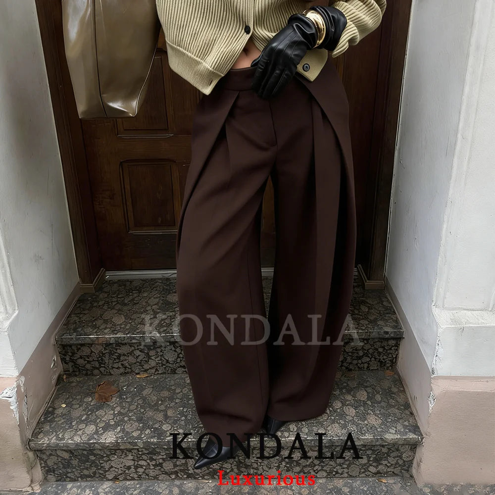 High-Waist Wide Leg Pants with Pockets & Pleats – Loose Ankle-Length Trousers for Women