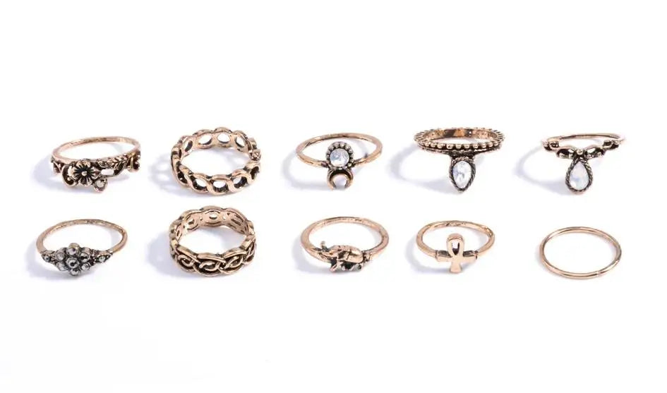 Boho 6-Piece Geometric Stone Resin Ring Set – Minimalist Retro Stackable Rings
