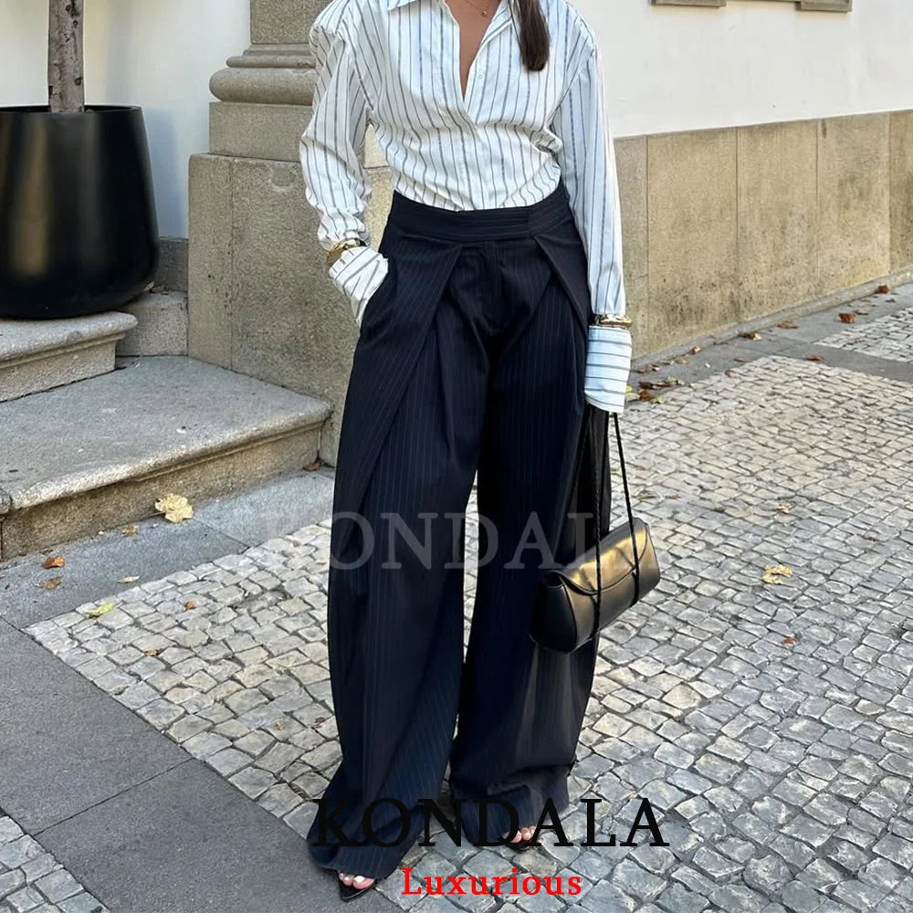 High-Waist Wide Leg Pants with Pockets & Pleats – Loose Ankle-Length Trousers for Women