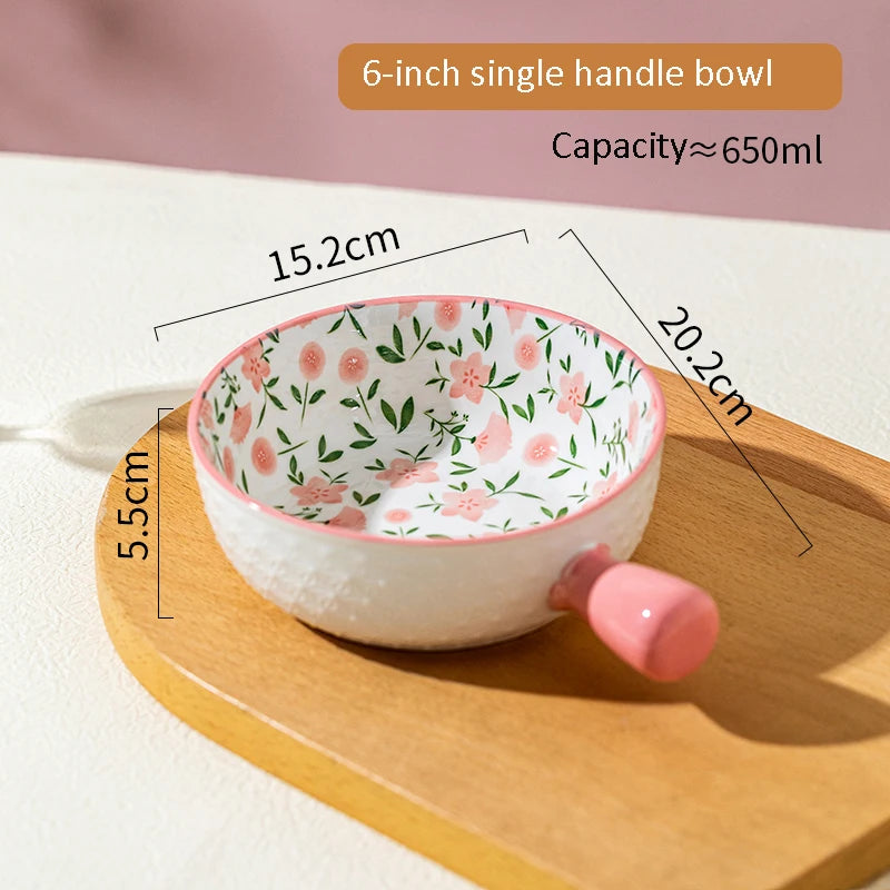 Korean Ceramic Bowl with Lid | Floral Glazed Rice & Soup Bowl