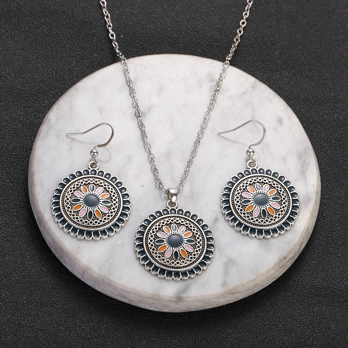 Boho Flower Earring & Necklace Set – Indian-Inspired Bohemian Jewelry in 4 Colors