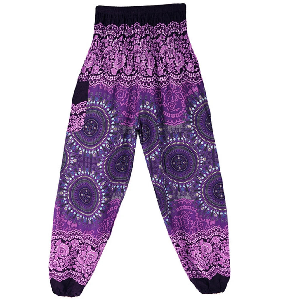 Boho Wide Leg Harem Pants – High Waist Smocked Waist Yoga Bottoms