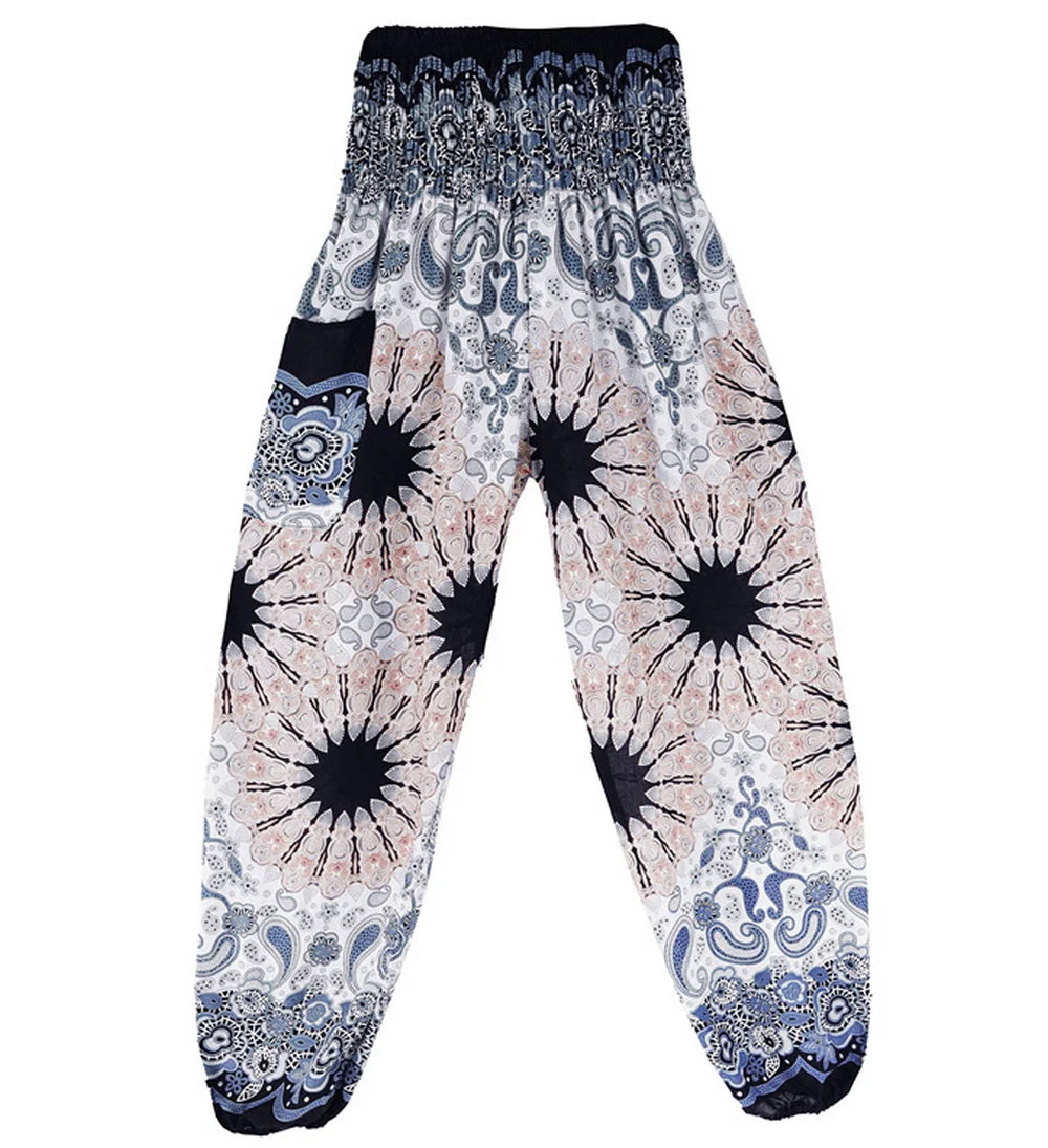 Boho Wide Leg Harem Pants – High Waist Smocked Waist Yoga Bottoms