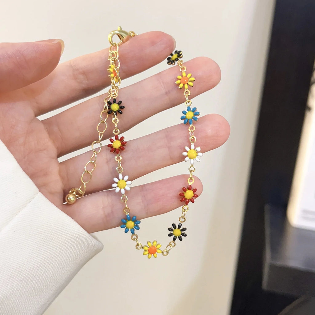 Boho Colorful Small Flower Choker Necklace or Bracelet – Handmade Floral Jewelry