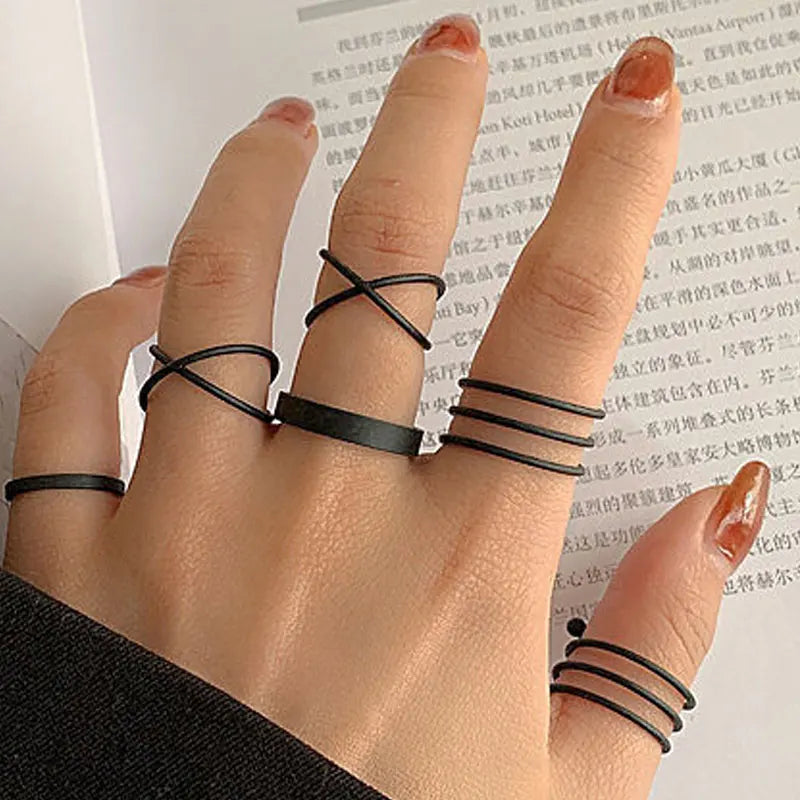 Boho 6-Piece Geometric Stone Resin Ring Set – Minimalist Retro Stackable Rings