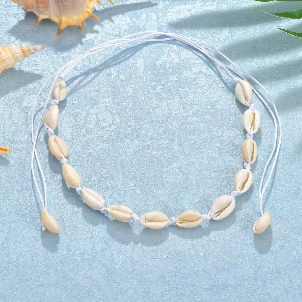 Boho Conch & Cowrie Shell Necklace – Handmade Beach Choker or Bracelet