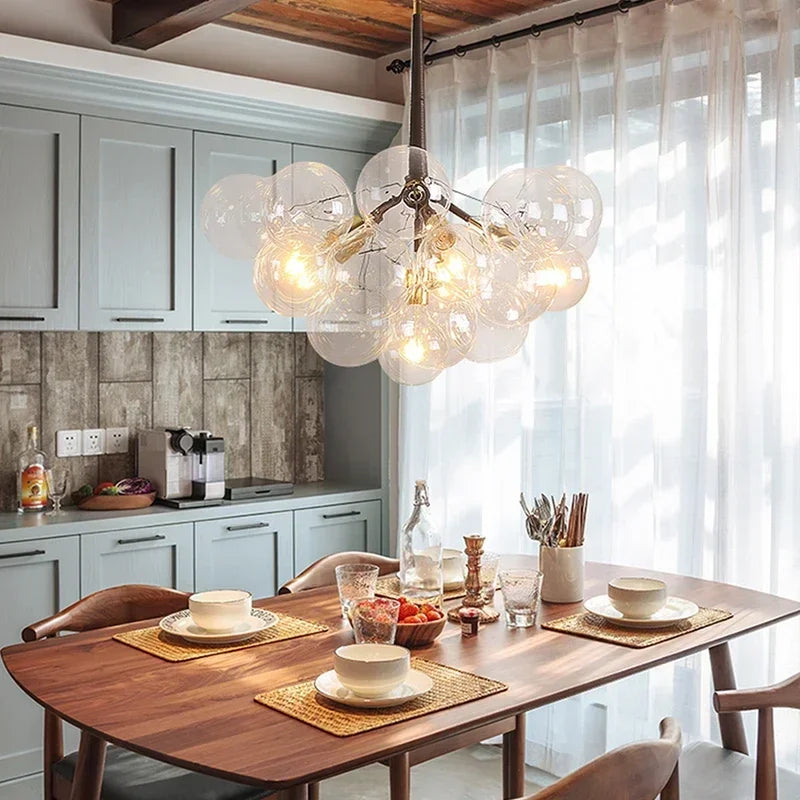 Nordic Colorful/Clear Bubble LED Ceiling Chandelier Hanging Lamps for Dining Table Kids Room Balloon Home Decor Lights