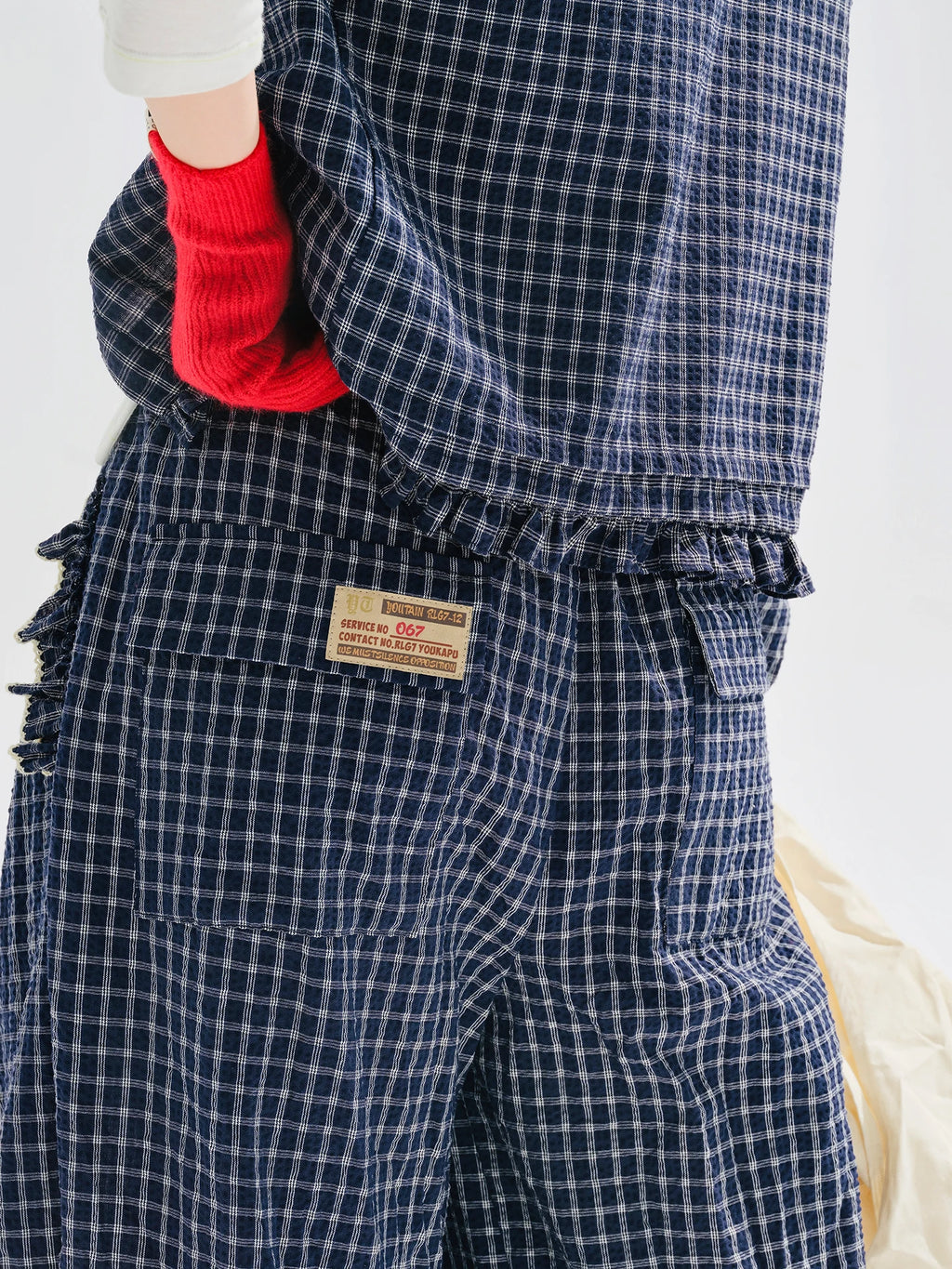 Women's Blue Plaid Wide Leg Pants – Casual Elastic Waist Trousers