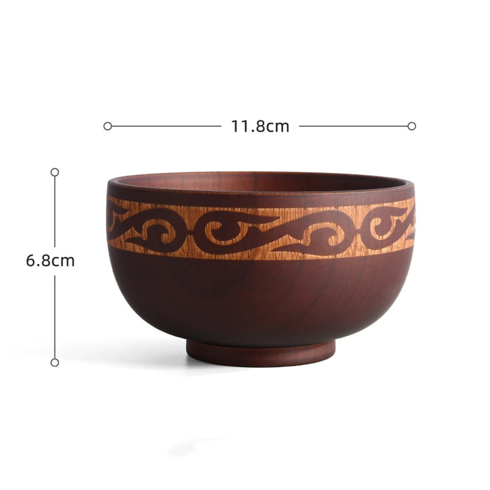 Japanese Jujube Wood Bowl with Gold Inlay | Hand-Painted Decorative Rice & Soup Bowl