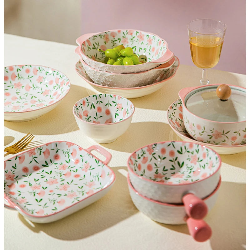 Korean Ceramic Bowl with Lid | Floral Glazed Rice & Soup Bowl