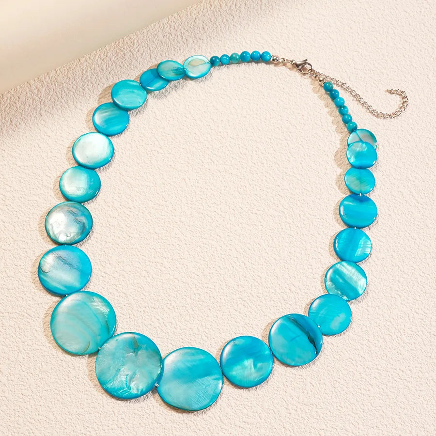 Boho Shell Collarbone Chain Necklace – Minimalist Geometric Round Pendant