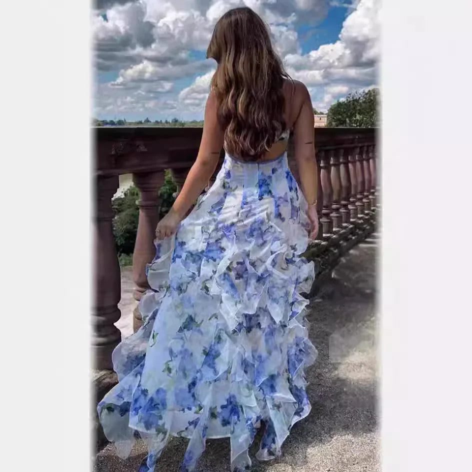 Floral Camisole Boho Maxi Dress | Bare Shoulder Ruffle A-Line